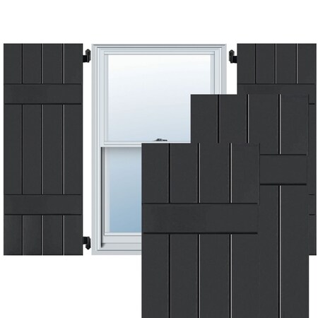 Ekena Millwork 15"W x 54"H Exterior Four Board (2 Batten) Real Wood Pine Board-n-Batten Shutters, Black PR RWB15X054BLP